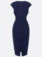 Purplish Blue Ruched Crew Neck Sleeveless Sheath Midi Dress