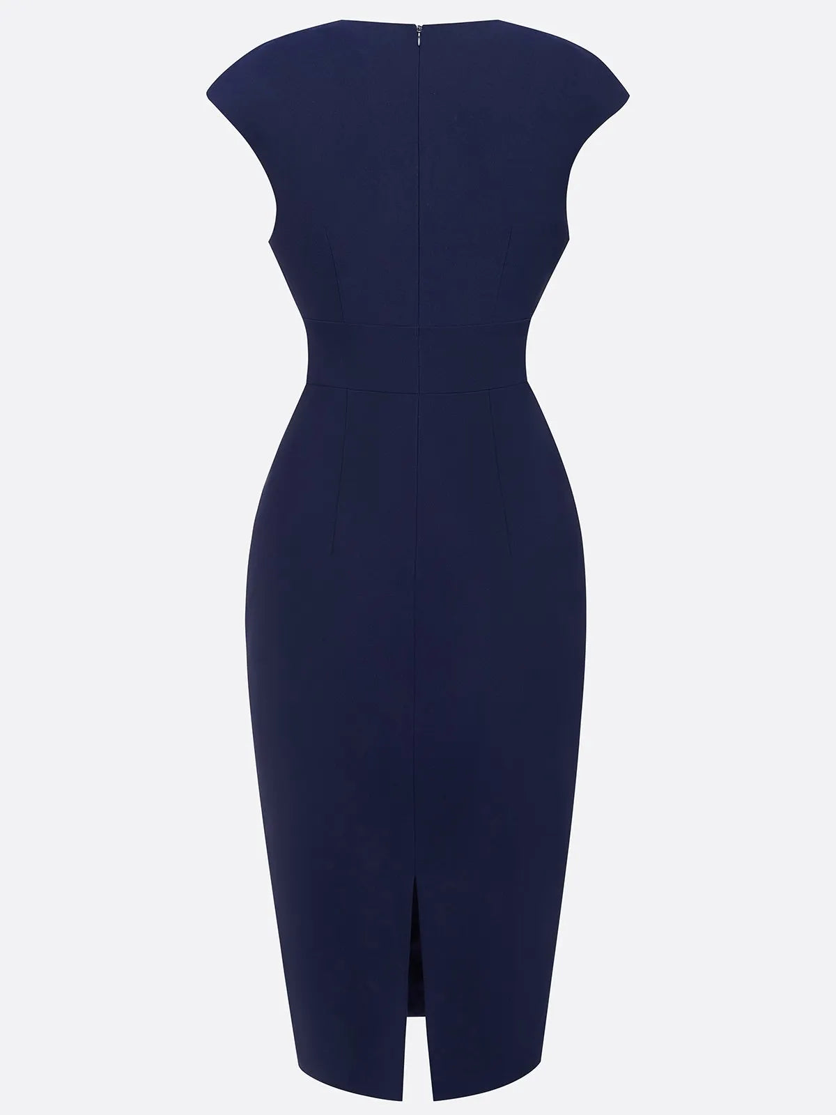 Purplish Blue Ruched Crew Neck Sleeveless Sheath Midi Dress