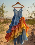 Summer Handmade Lace Denim Patchwork Dress ba3e