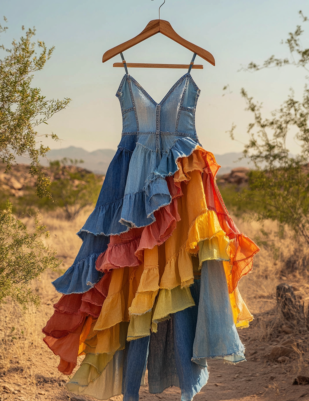 Summer Handmade Lace Denim Patchwork Dress ba3e