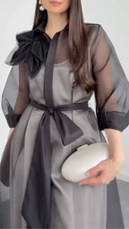 Women's Organza  Midi Dress Set With Bow Detail