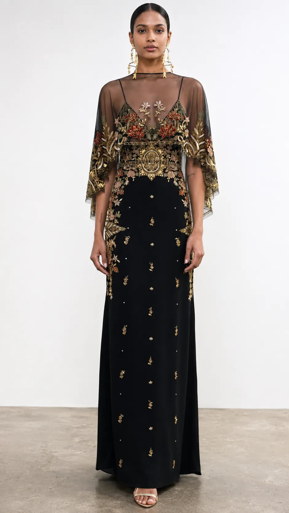 Black Embroidered Maxi Evening Gown