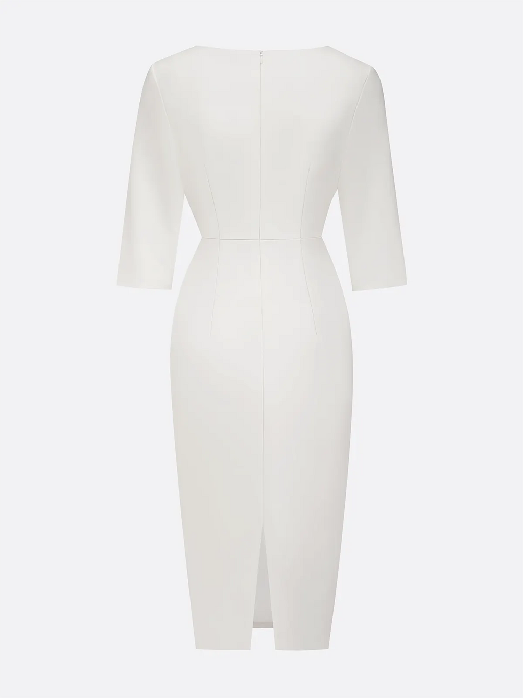 White Faux Pearl Classic Crew Neck Half Sleeve Sheath Midi Dress