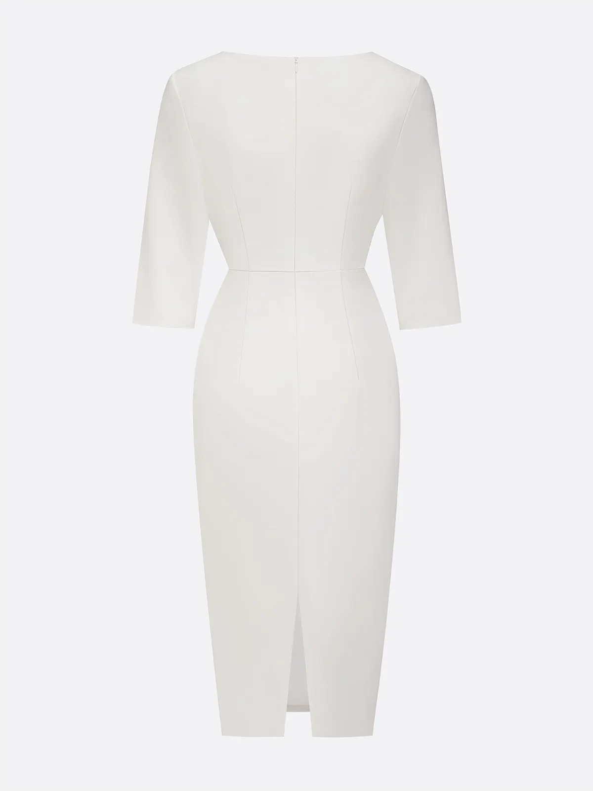 White Faux Pearl Classic Crew Neck Half Sleeve Sheath Midi Dress