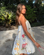 French Romantic Floral Print Cami A-Line Mini Dress