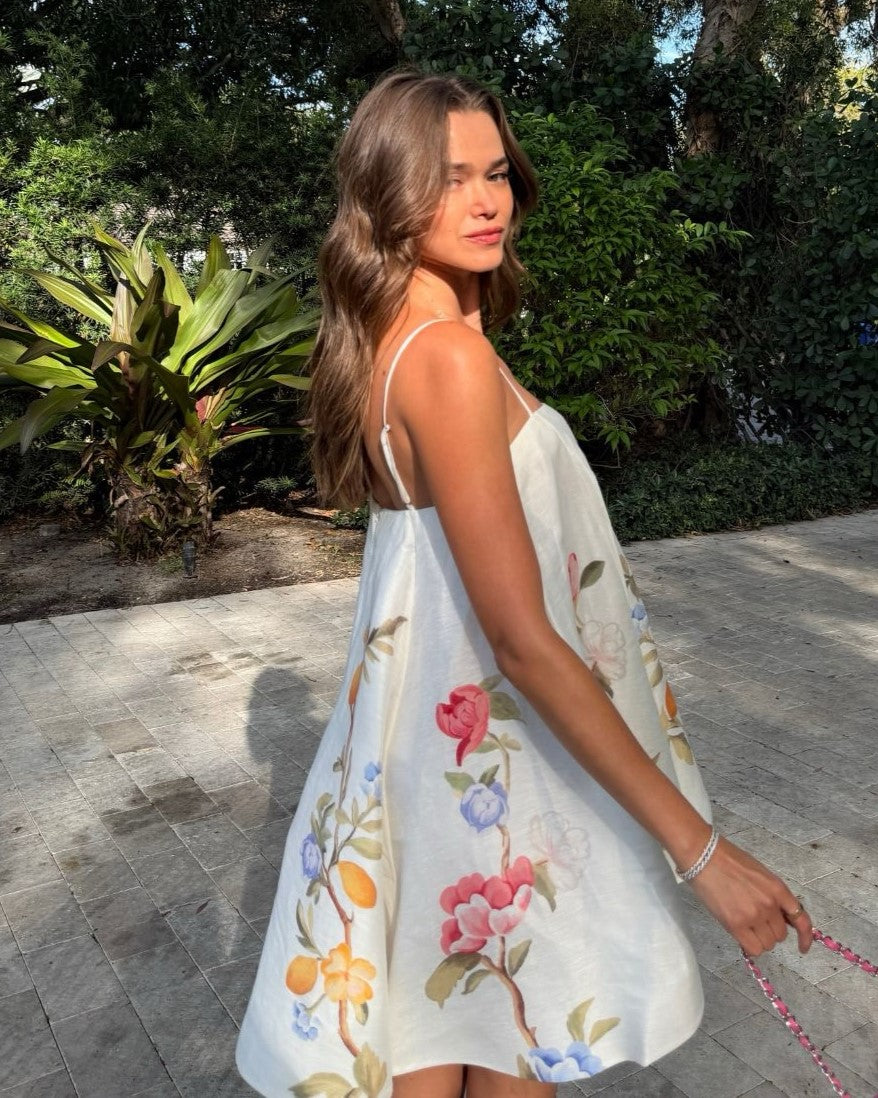 French Romantic Floral Print Cami A-Line Mini Dress