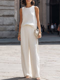 Pleated Sleeveless Relaxed Top And Wide-Leg Pants Set
