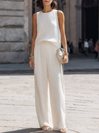 Pleated Sleeveless Relaxed Top And Wide-Leg Pants Set