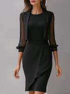 Sheer Sleeve Blazer & Asymmetric Dress Two-Piece Set