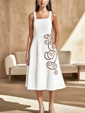 Stylish White A-Line Dress with Brown Swirl Embroidery