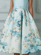 Elegant Boat Neck Cap Sleeve A-Line Midi Dress