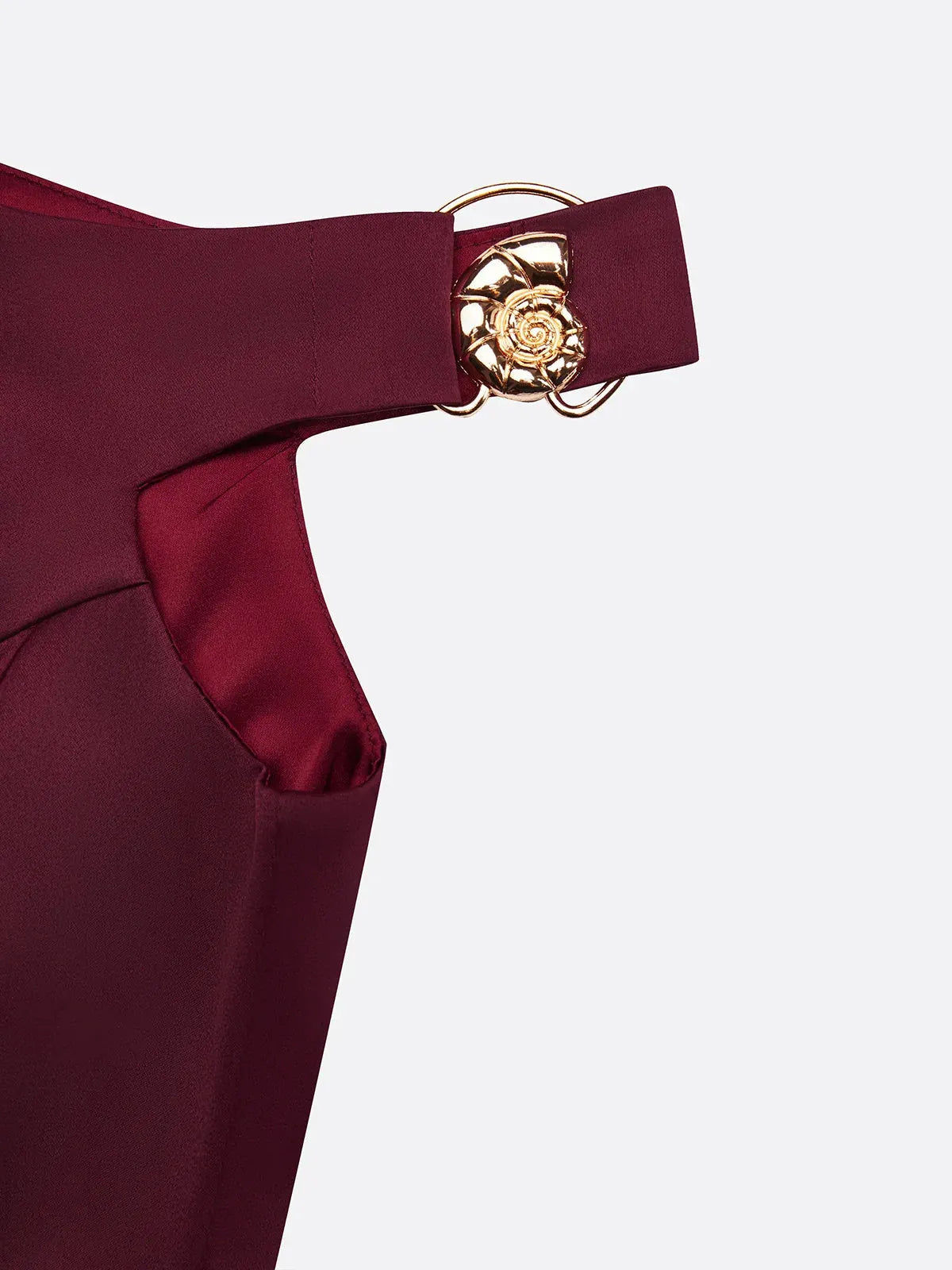 Burgundy Split Joint Ruched Satin One Shoulder Sleeveless Mermaid Maxi Dress