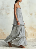 Tiered Ruffled Striped Smocked Cami Maxi Dress