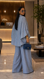 Vertical Stripe Oversized Shirt & Wide-Leg Pant Two-Piece