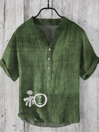 Japanese Word Art Linen V-Neck Shirt