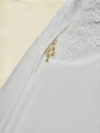 Midi Cotton Dress, Sleeveless, Round Neck, Plain, Lace, Vintage, White