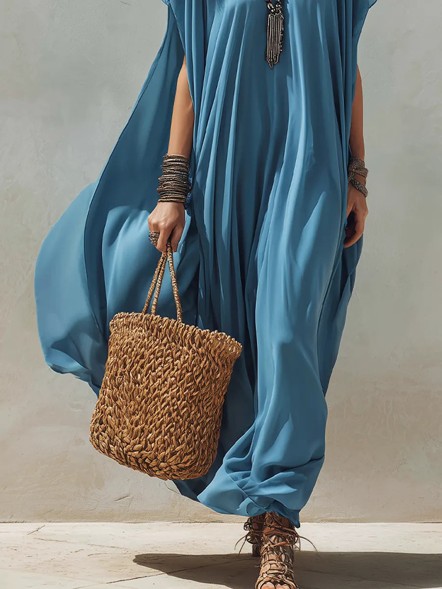 Bohemian Lake Blue Flowing Long Dress