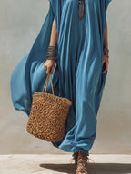 Bohemian Lake Blue Flowing Long Dress
