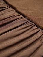 Brown Wool Lyocell Ruched Mesh Knit Mock Neck Sleeveless A-Line Maxi Dress