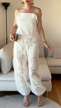 Eyelet Lace Spaghetti Strap Two Piece Pant Set