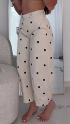 Women's Polka-Dot Strapless Top & Cropped Wide-Leg Pants Two-Piece Set