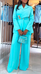Wrap Detail Blazer & Wide Leg Pant Suit Set