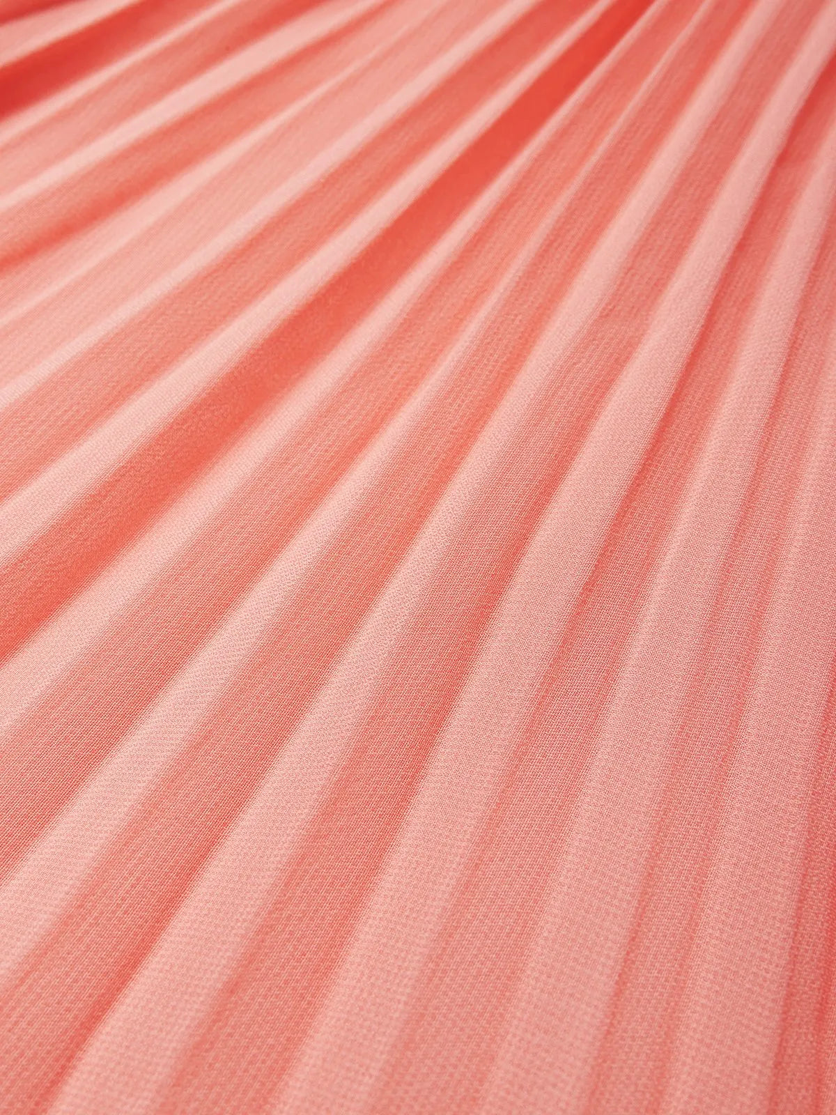 Orange Hollow Out Pleated Chiffon Crew Neck Sleeveless A-Line Maxi Dress