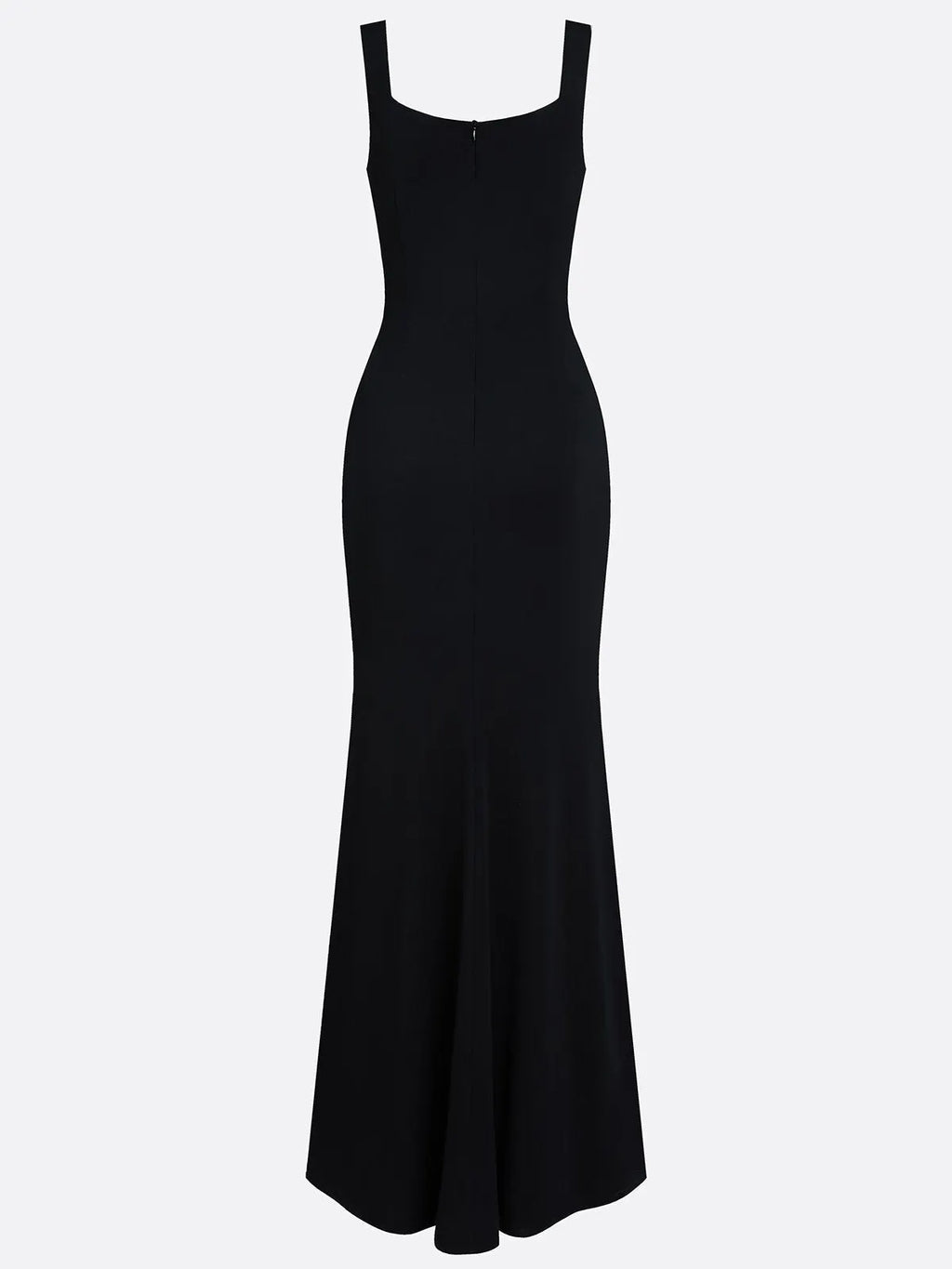Black Applique Rhinestone Knit Square Neck Sleeveless Sheath Gown Dress