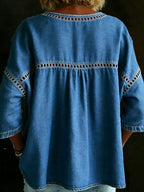 Women's Solid Color Casual Loose Denim Blouse Shirt