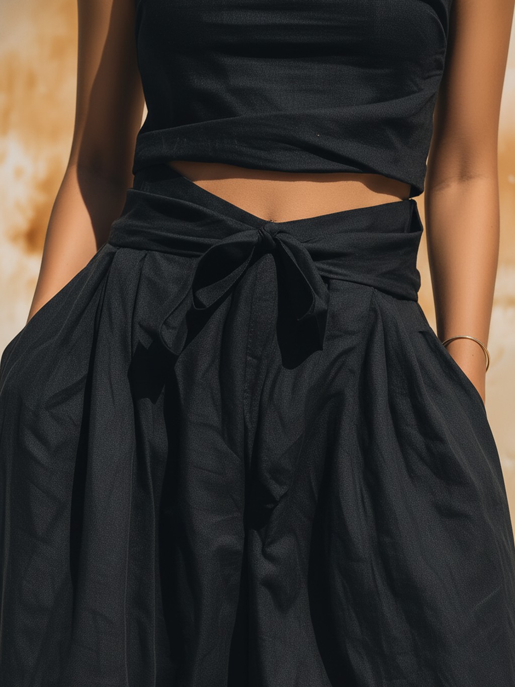 Black Linen-Blend Two-Piece Set