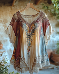 Summer Vacation Ruffle Lace Patchwork Top 98db
