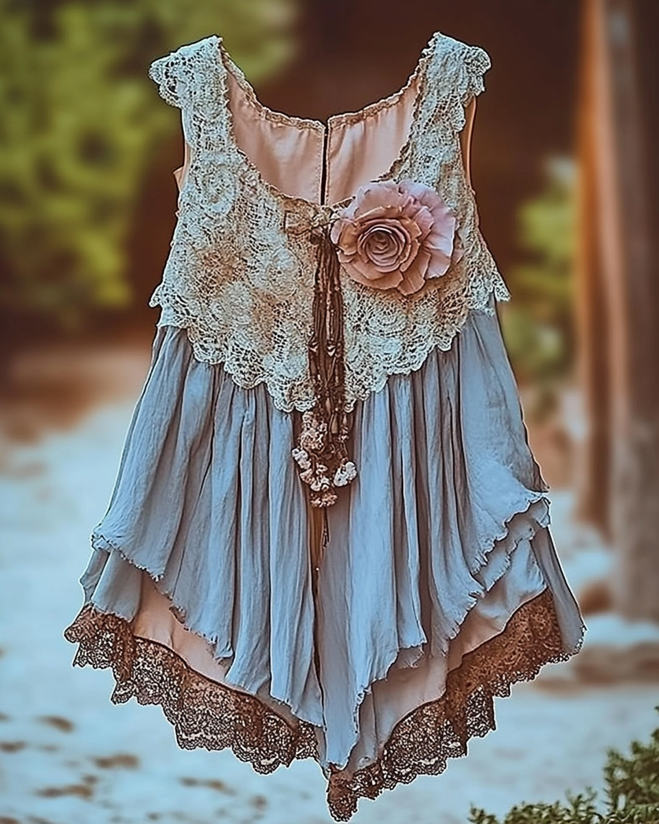 Summer Vacation Ruffle Lace Contrast Color Top ebcd