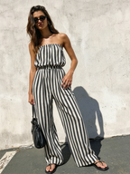 Striped Bandeau Wide-Leg Jumpsuit