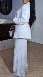 Striped Blazer Wide Leg Pants Suit Sets