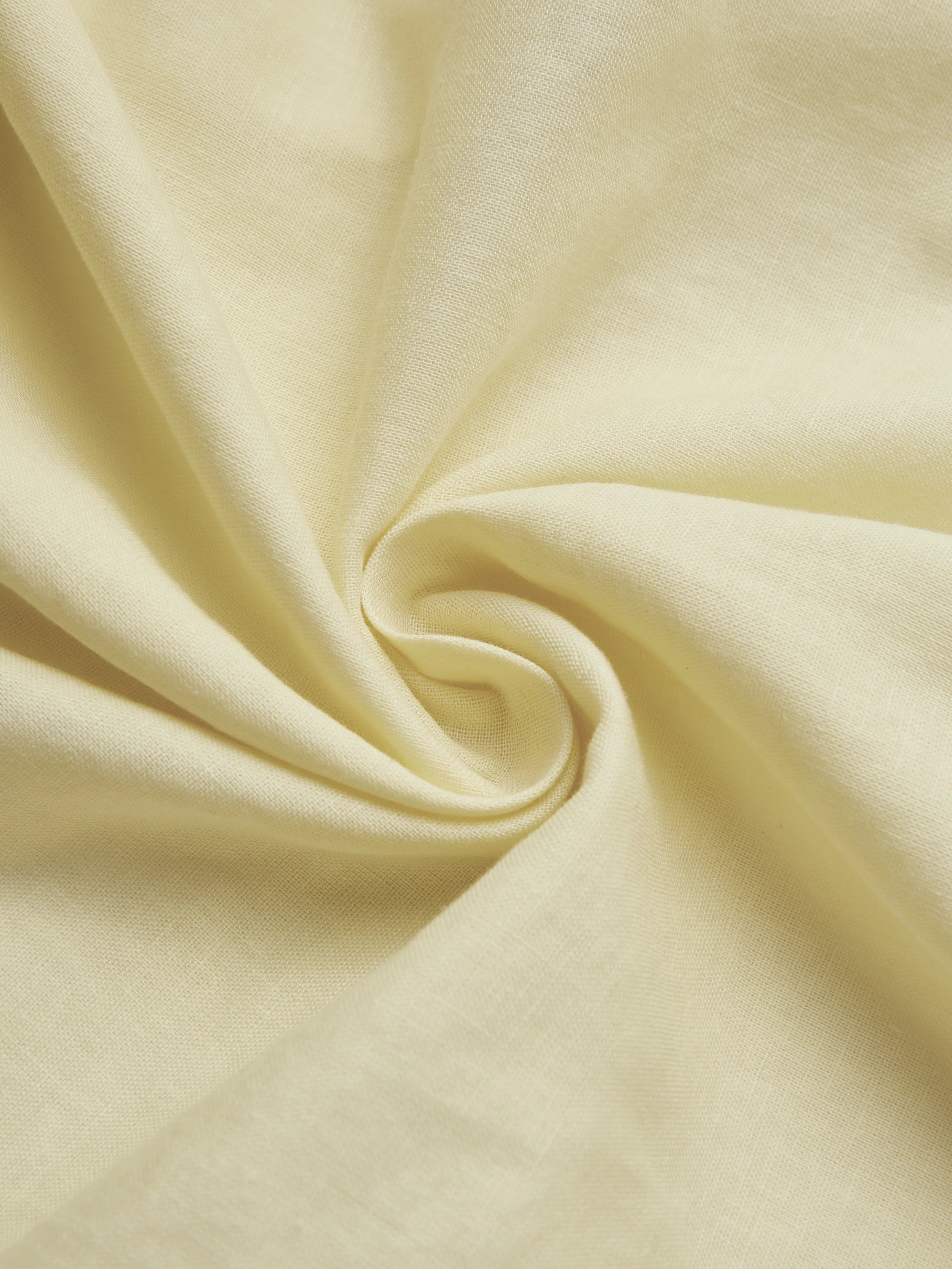 Maxi Linen Dress, Sleeveless, Square Neck, Plain, Bow, French Vintage, Light Yellow