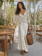 Effortless Ivory Knit & Satin Midi Ensemble