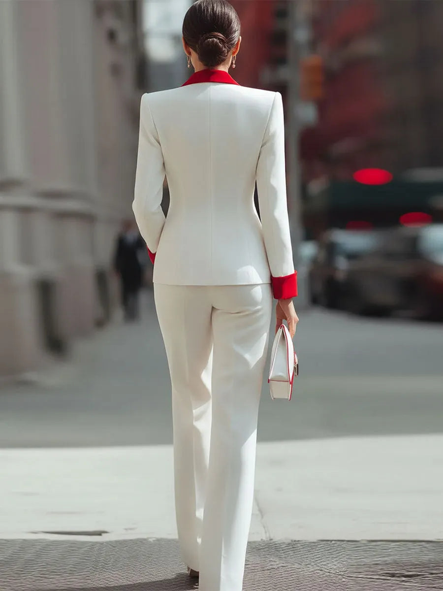 Bold Red And White Double-Breasted Suit Set