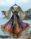 Elegant contrast color vacation rainbow maxi dress cd7f
