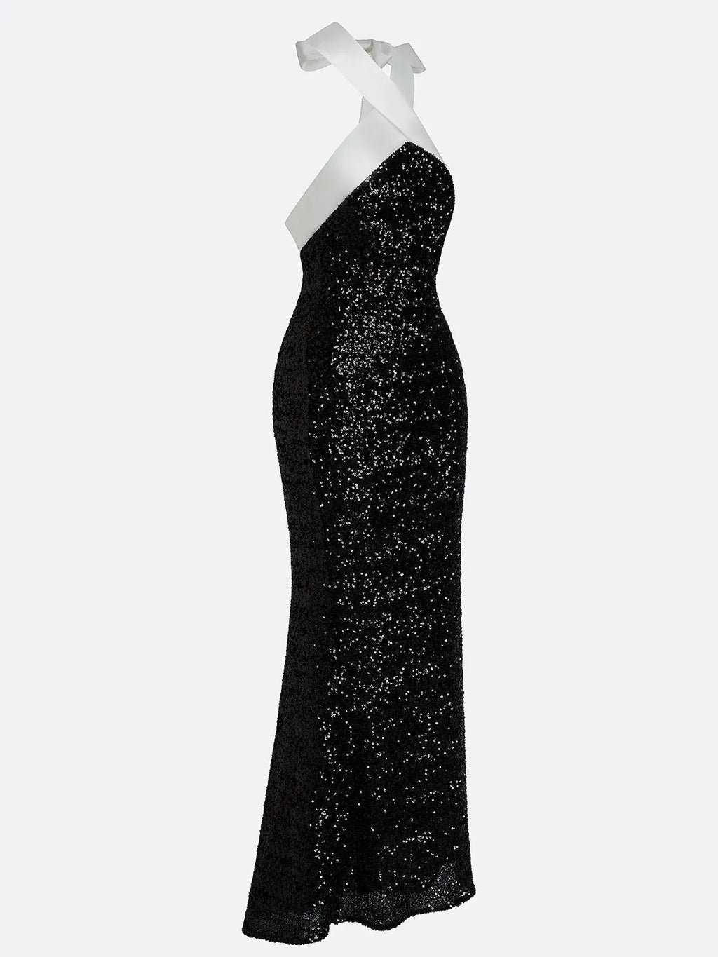 Black Sequin Halter Sleeveless Sheath Maxi Dress