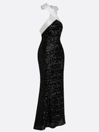 Black Sequin Halter Sleeveless Sheath Maxi Dress