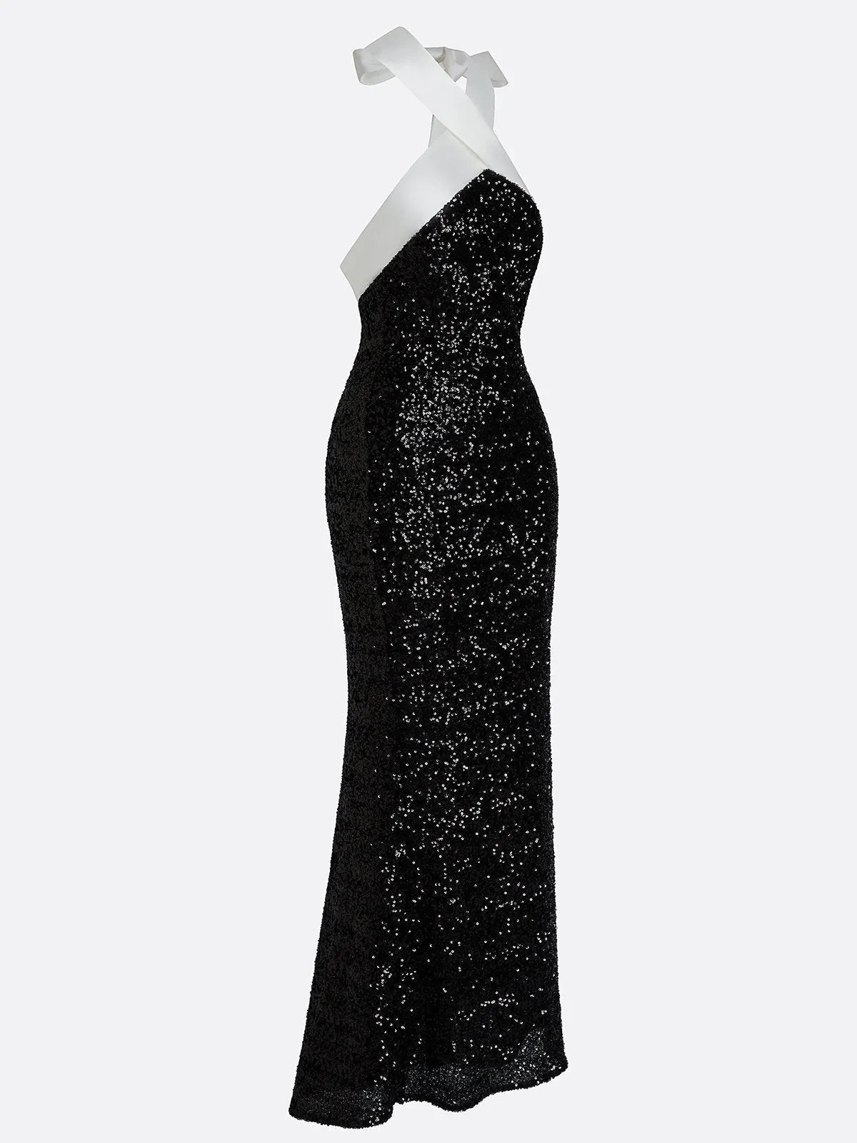 Black Sequin Halter Sleeveless Sheath Maxi Dress