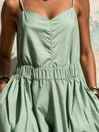 Sage Green Linen Blend Harem Jumpsuit | Casual Wide Leg Overall With Pockets