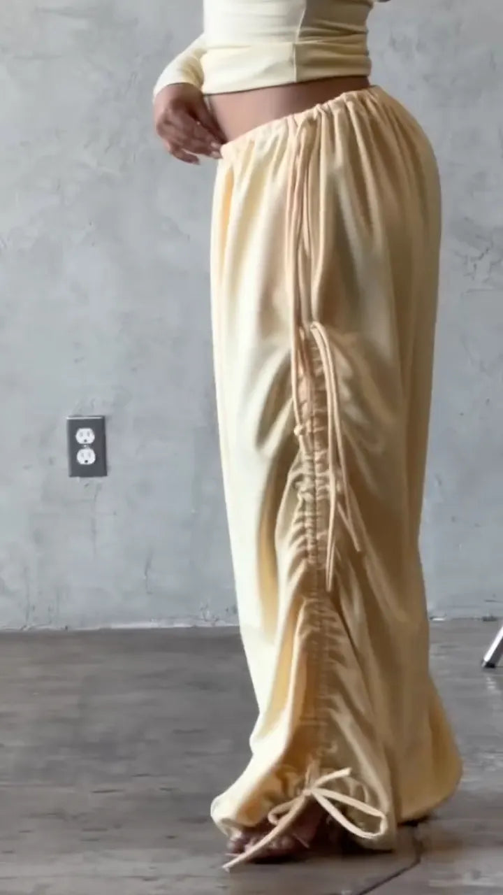 Elastic Waist Drawstring Wide Leg Pants