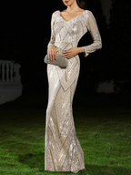 Champagne Mermaid Gown Silver Sequin Dress