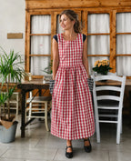Women's Casual Plaid Apron with Ties