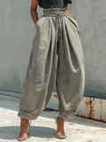 Washed Gray Denim Paperbag Waist Harem Pants