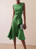 Purplish Blue Waist Twist Ruffled Sleeveless A-Line Midi Dress