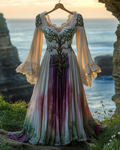 Summer Viking Tribal Celtic Tree of Life Gradient Lace Splicing Ruffle Dress 3dce