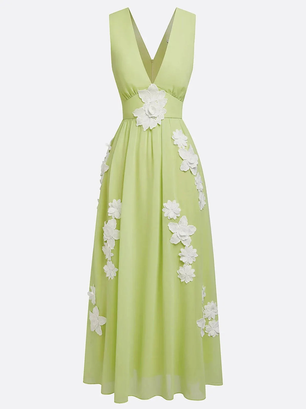 Light Green Applique Chiffon V Neck Sleeveless A-Line Maxi Dress