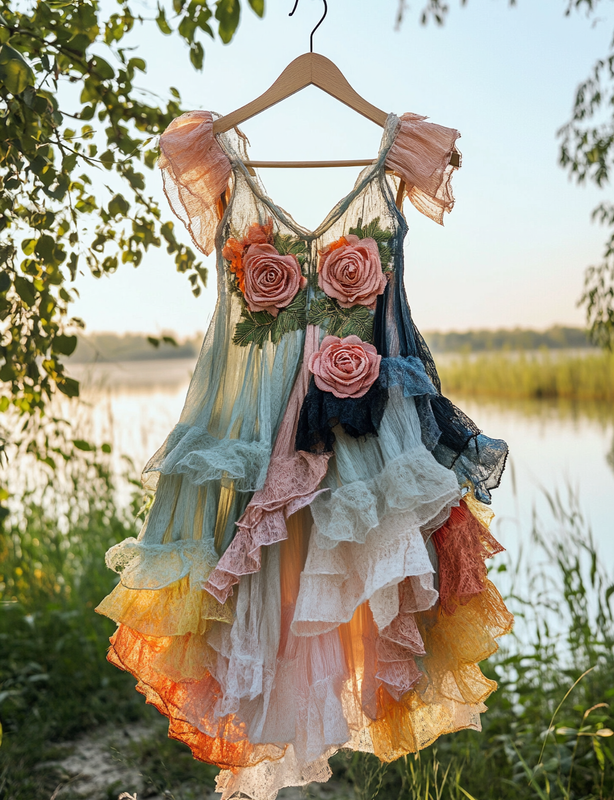 Summer Handmade Floral Lace Patchwork Dress 074b